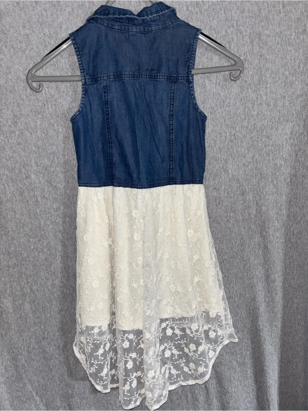 Guess Kids Denim & Lace Sleeveless Dress Blue and White